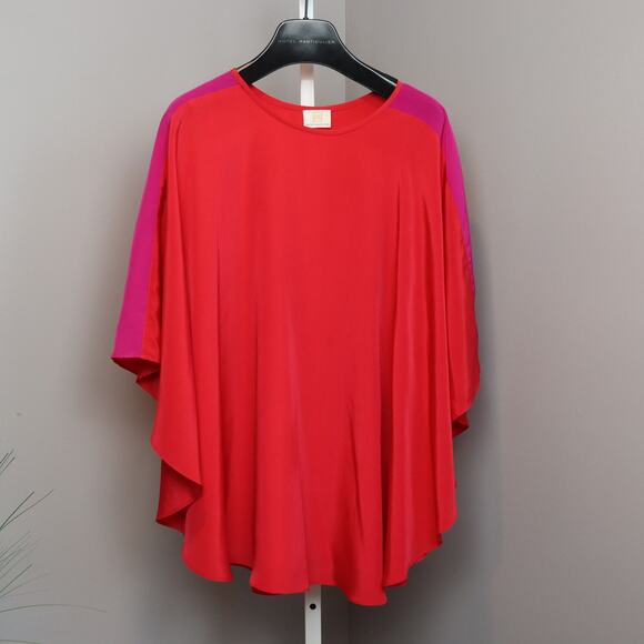 Heidi Houston Red & Pink Caftan Tunic | One Size Flowy Drape Blouse Made in USA - Picture 1 of 4